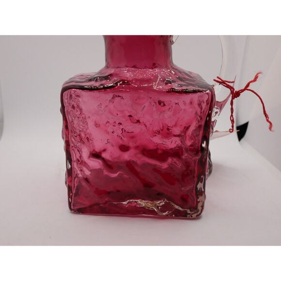 Vintage Hand Blown Pilgrim Crinkle Glass Cranberry Small Pitcher - Picture 9 of 16